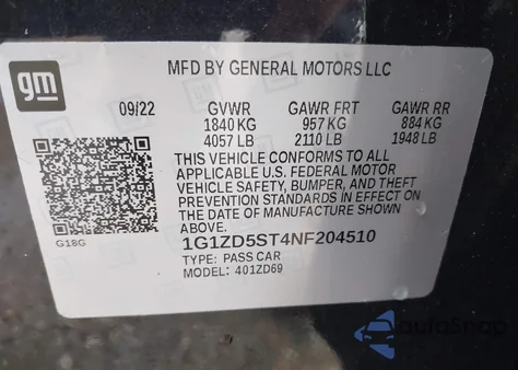 2022 Chevrolet Malibu Lt from USA, damaged, VIN 1G1ZD5ST4NF204510